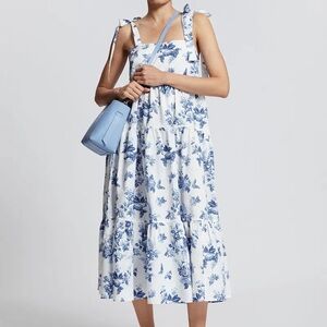 & Other Stories Blue and White Floral Midi Dress, Size 8